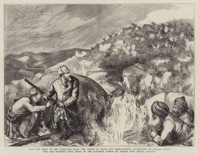 Van de Terai naar de Hooglanden, ZKH de Prins van Wales op hertenjacht, vergezeld door Sirdars Anoop Sing en Mahomet Afzul Khan, van de Elfde (Prince of Wales